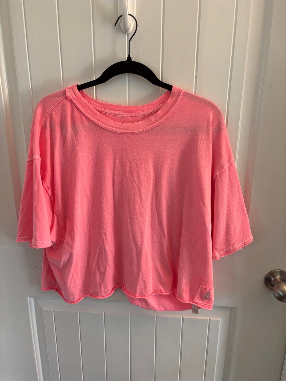 Free People Neon Pink Boxy Crop Tee